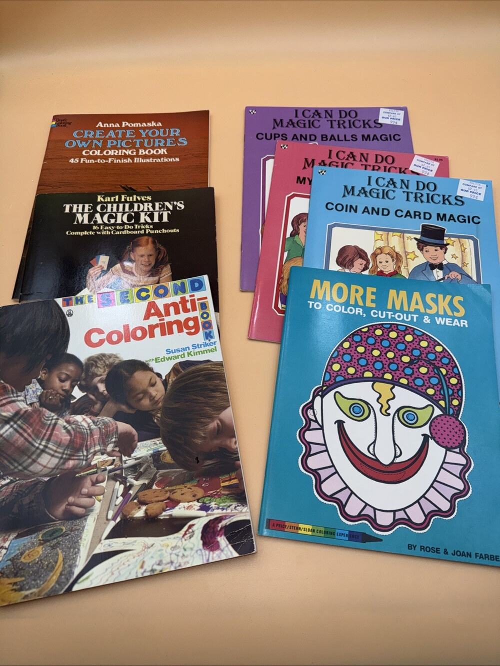 Vintage Children’s Activity Book Lot- Magic Tricks, Coloring Books, Masks 70/80s